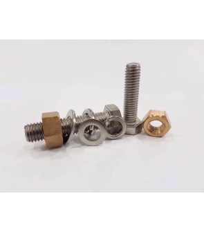 BOLT SS , SPRING WASHER,FLAT WASHER & BRASS NUT  :  3/8" X 2"